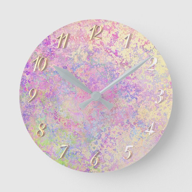 Hübsches lila Gold und rosa Textur Runde Wanduhr (Vorderseite)