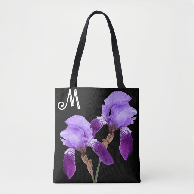 Hübsches lila Iris floral boho M Monogramm niedlic Tasche (Vorderseite)