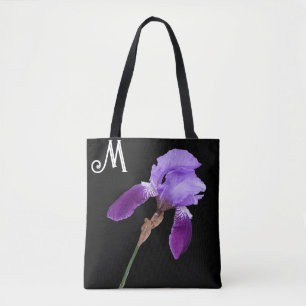 Hübsches lila Iris floral boho M Monogramm niedlic Tasche