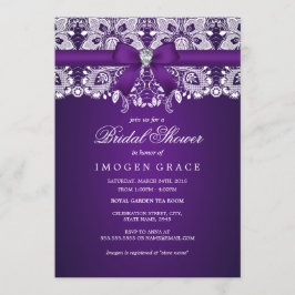 Hübsches Lila Lace & Diamond Bow Brautparty Einladung