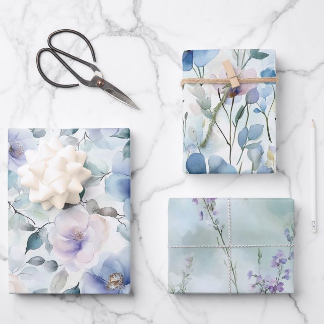 Hübsches Lila Lavendel Weißes Blume Brautparty Geschenkpapier Set (Vorderseite)
