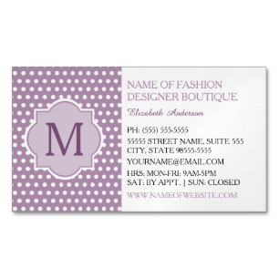 Hübsches lila Punkte-Muster mit femininem Monogram Magnetische Visitenkarte