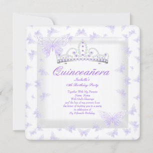 Hübsches Lila Quinceanera Party Tiara Butterfly Einladung