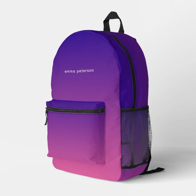 Hübsches Lila rosa Regenbogenmonogramm Bedruckter Rucksack (Rückseitige Ecke Rechts)