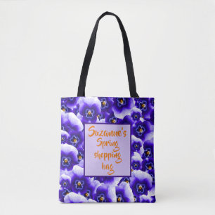 Hübsches lila Stiefmütterchen-Muster und Ihr Name Tasche