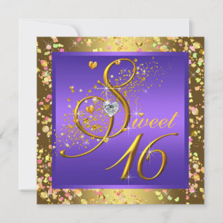 Hübsches Lila und Gold 16 . Geburtstag Party Einladung