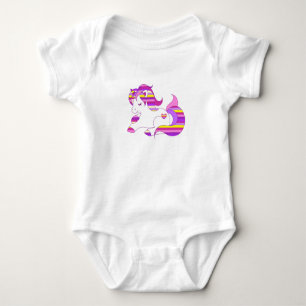 Hübsches lila und rosa gestreiftes Einhorn-Shirt Baby Strampler