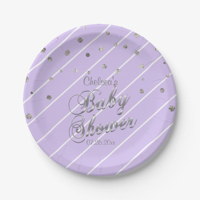 Hübsches Lila und silbern - Baby-Dusche Pappteller (Vorderseite)
