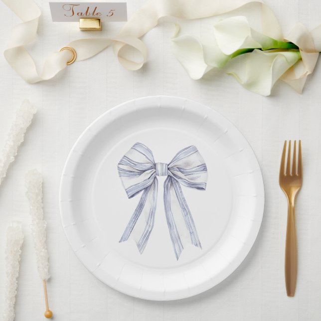 Hübsches Lila White Bow Brautparty Pappteller (Hochzeit)