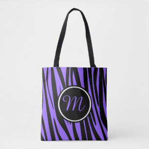 Hübsches lila Zebra-Gewohnheits-Monogramm Tasche