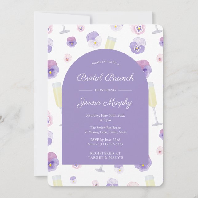 Hübsches Lilac Watercolor Blumenbridal Brunch Part Einladung (Vorderseite)