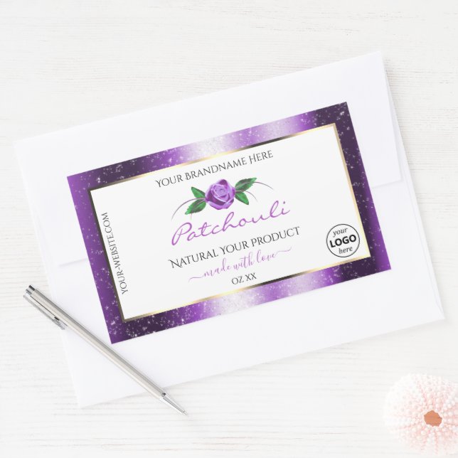 Hübsches Logo für die Rose mit dem Lila White Prod Rechteckiger Aufkleber (Umschlag)