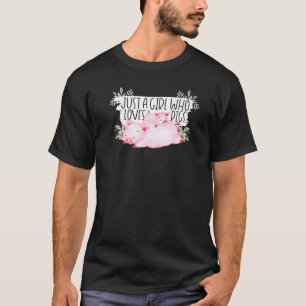 Hübsches Mädchen, das Schweine Liebe Aquarellfarm  T-Shirt