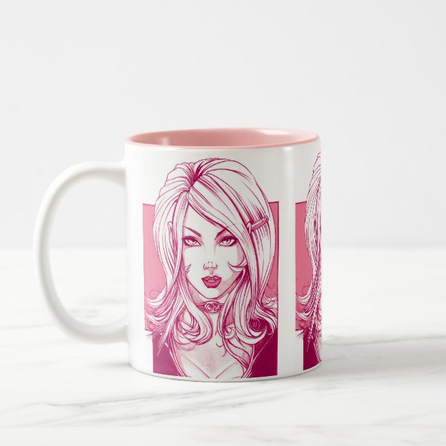 Hübsches Mädchen-Gesicht - Rosa Zweifarbige Tasse (Links)