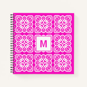Hübsches Mädchen Hot Pink Spitzen-Monogramm-Notizb Notizbuch