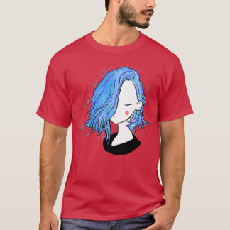 Hübsches Mädchen kurze Frisuren ganz blau T-Shirt