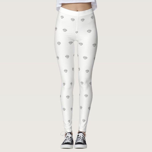 Hübsches Mädchen, Lippen, weiß Leggings (Vorderseite)