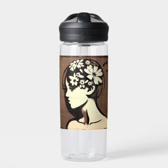 Hübsches Mädchen mit Blume in ihrer Hair Simple Ar Trinkflasche (Vorderseite)