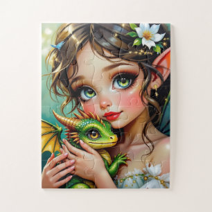 Hübsches Mädchen mit Feen- und Drachen-Motiv