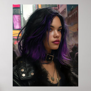Hübsches Mädchen mit lila Haaren Poster