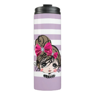 hübsches Mädchen mit rosa Bug Thermosbecher