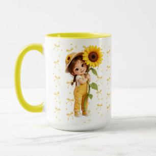 Hübsches Mädchen mit Sonnenblume Personalisierter Tasse