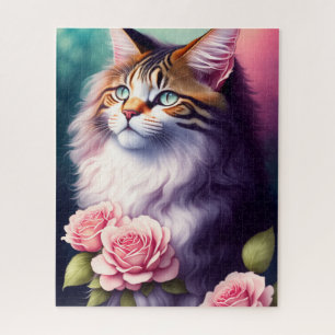 Hübsches Maine Coon & Blume Portrait