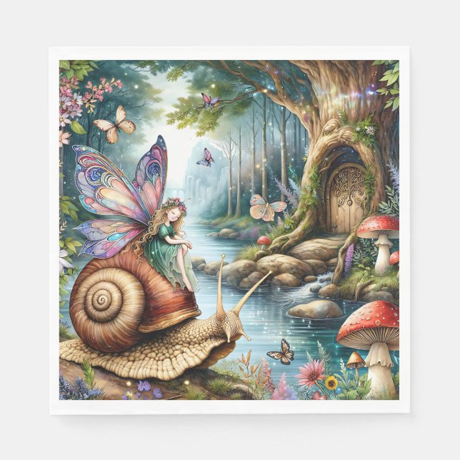 Hübsches Märchenland mit niedlicher Schnecke und S Serviette (Vorderseite)