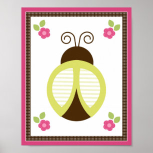 Hübsches Marienkäfer-und Blumen-Kinderzimmer-Kunst Poster