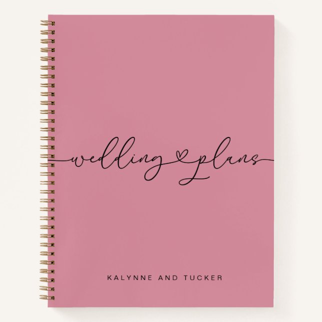 Hübsches Mauve Pink Wedding Plans Heart Notebook Notizbuch (Vorderseite)