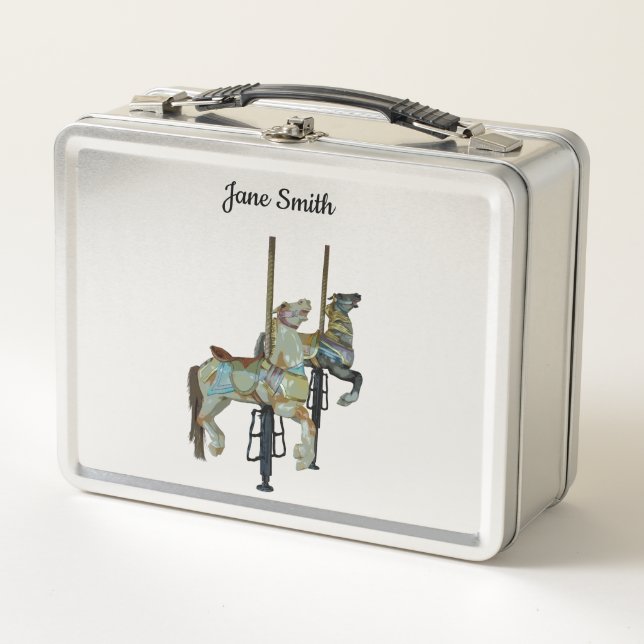 Hübsches Mergo Round Carousel Horses Lunch Box (Vorderseite)