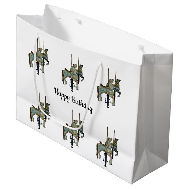 Hübsches Mergo Round Carousel Horses Muster Große Geschenktüte (Vorderseite Schrägansicht)