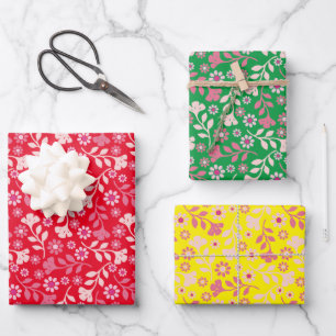 Hübsches modernes Blume- und Weintrio Geschenkpapier Set