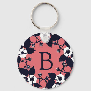 Hübsches, modernes Blumenrosa Monogramm Schlüsselanhänger