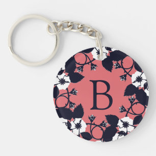 Hübsches modernes florales Korallenrosa-Monogramm Schlüsselanhänger