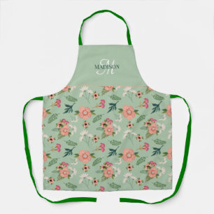 Hübsches modernes rosa Blumenmonogramm Schürze