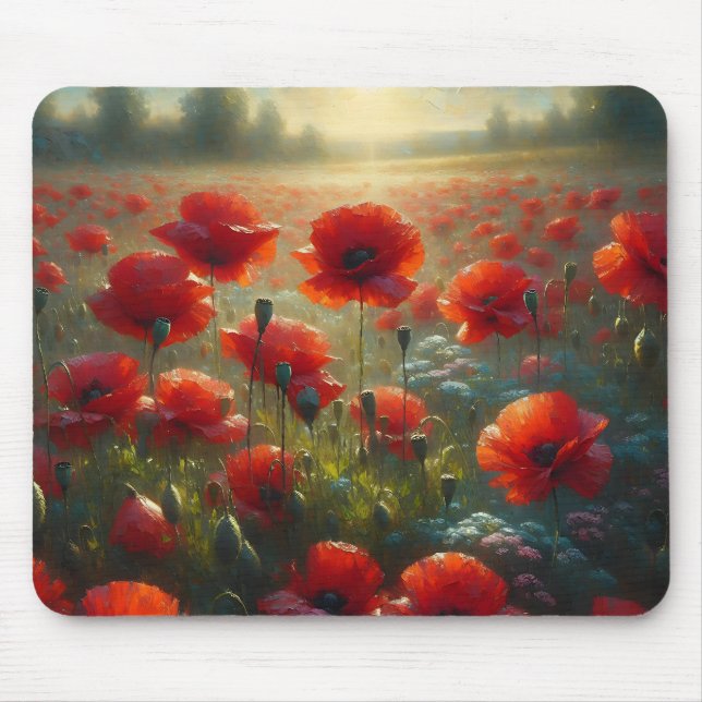 Hübsches Mohnfeld am Sommertag Mousepad (Vorne)