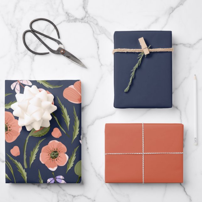 Hübsches Mohnmuster für die Blume Geschenkpapier Set (Vorderseite)