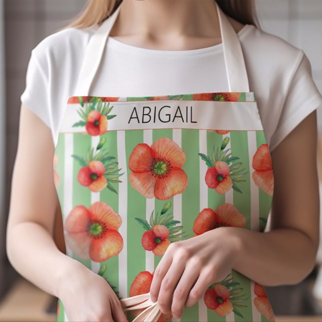 Hübsches Mohnmuster für Wasserfarben + Name Schürze (Watercolor Poppies Pattern Apron with Any Name )