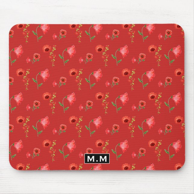 Hübsches Mohnmuster mit Monogramm Mousepad (Vorne)
