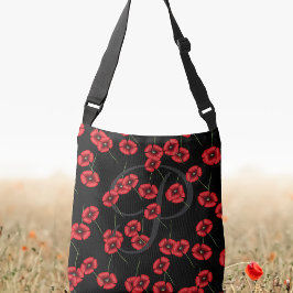 Hübsches Mohnmuster Rot und Schwarz Crossbody Bag Tragetaschen Mit Langen Trägern