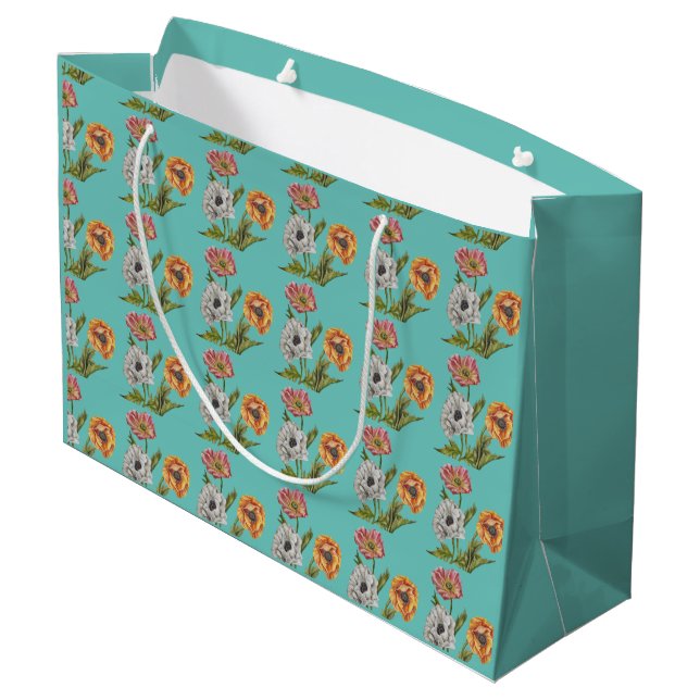 Hübsches Mohnwackelpapier Große Geschenktasche Große Geschenktüte (Rückseite Schrägansicht)