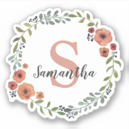 Hübsches Monogramm Floral personalisiert Aufkleber