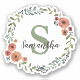 Hübsches Monogramm Floral personalisiert Aufkleber