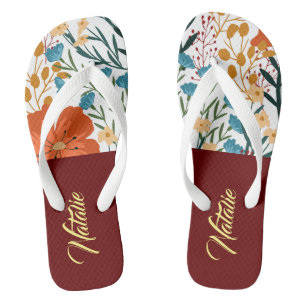 Hübsches Monogramm l Aquarell floral l Burgund Flip Flops