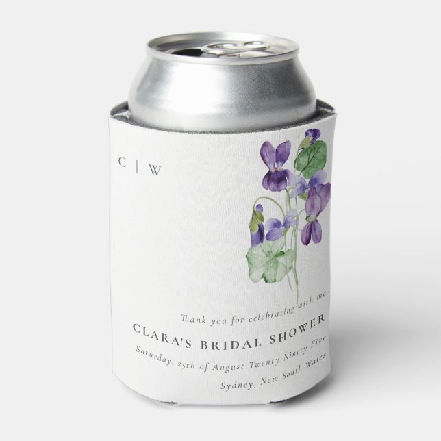 Hübsches Monogramm Violett Blumenkohl-Brautparty Dosenkühler (Kanne Vorderseite)