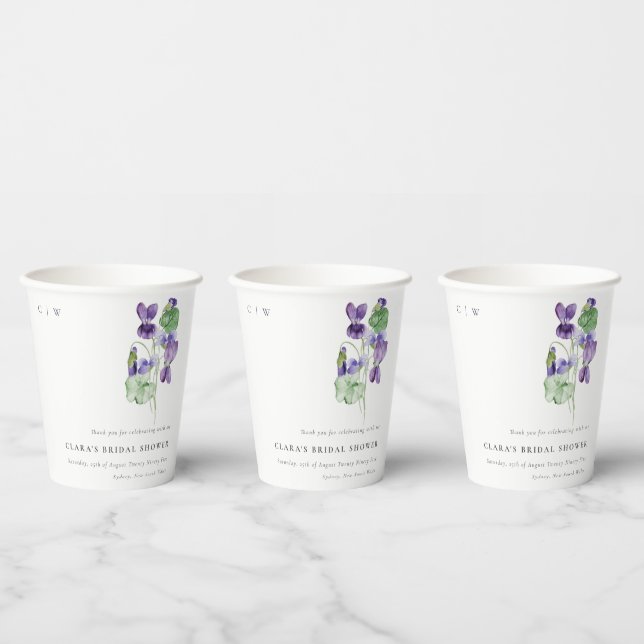 Hübsches Monogramm Violett Blumenkohl-Brautparty Pappbecher (Multi)