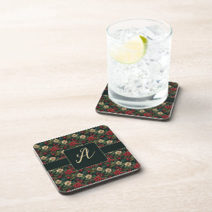 Hübsches Monogramm Weihnachten Chinoiserie floral Getränkeuntersetzer