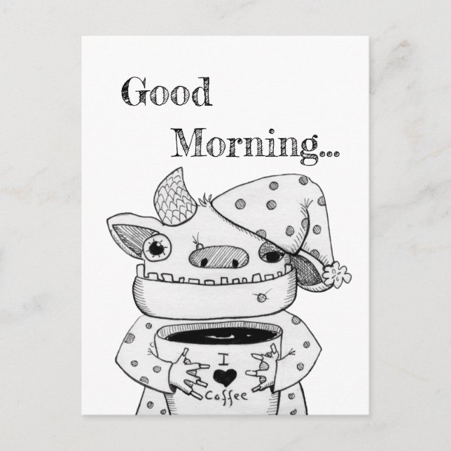 Hübsches Monster Zeichnend / Guten Morgen Postkarte (Vorderseite)