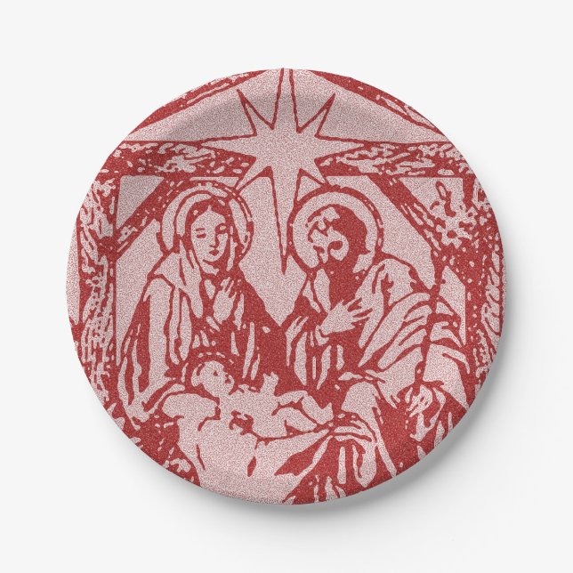hübsches Nativityrot Pappteller (Vorderseite)